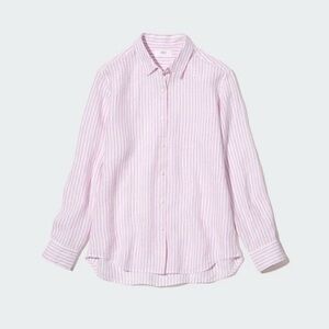Uniqlo Women’s Pink and White Striped Button-Down Shirt